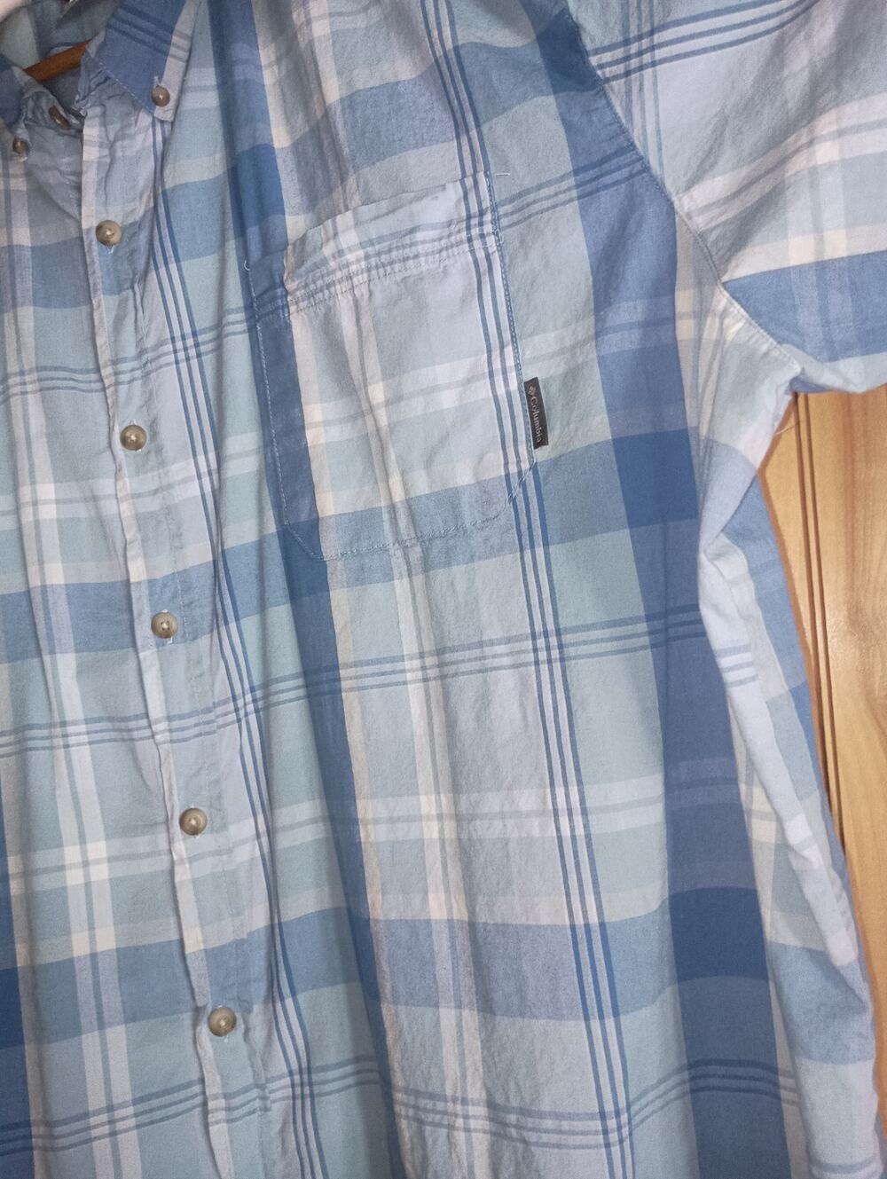 COLUMBIA Men's Size 3XLT 100% Cotton Blue Plaid Short Sleeve Button Down Shirt